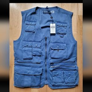 Polo Ralph Lauren Mens Small Chino Utility Hunting Fishing Sportsman Vest Blue